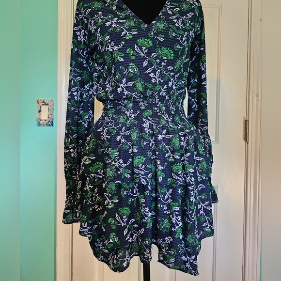 MICHAEL Michael Kors Dresses & Skirts - Michael Michael Kors Blue Floral Ribbed V-Neck Dress Women's Sz XS